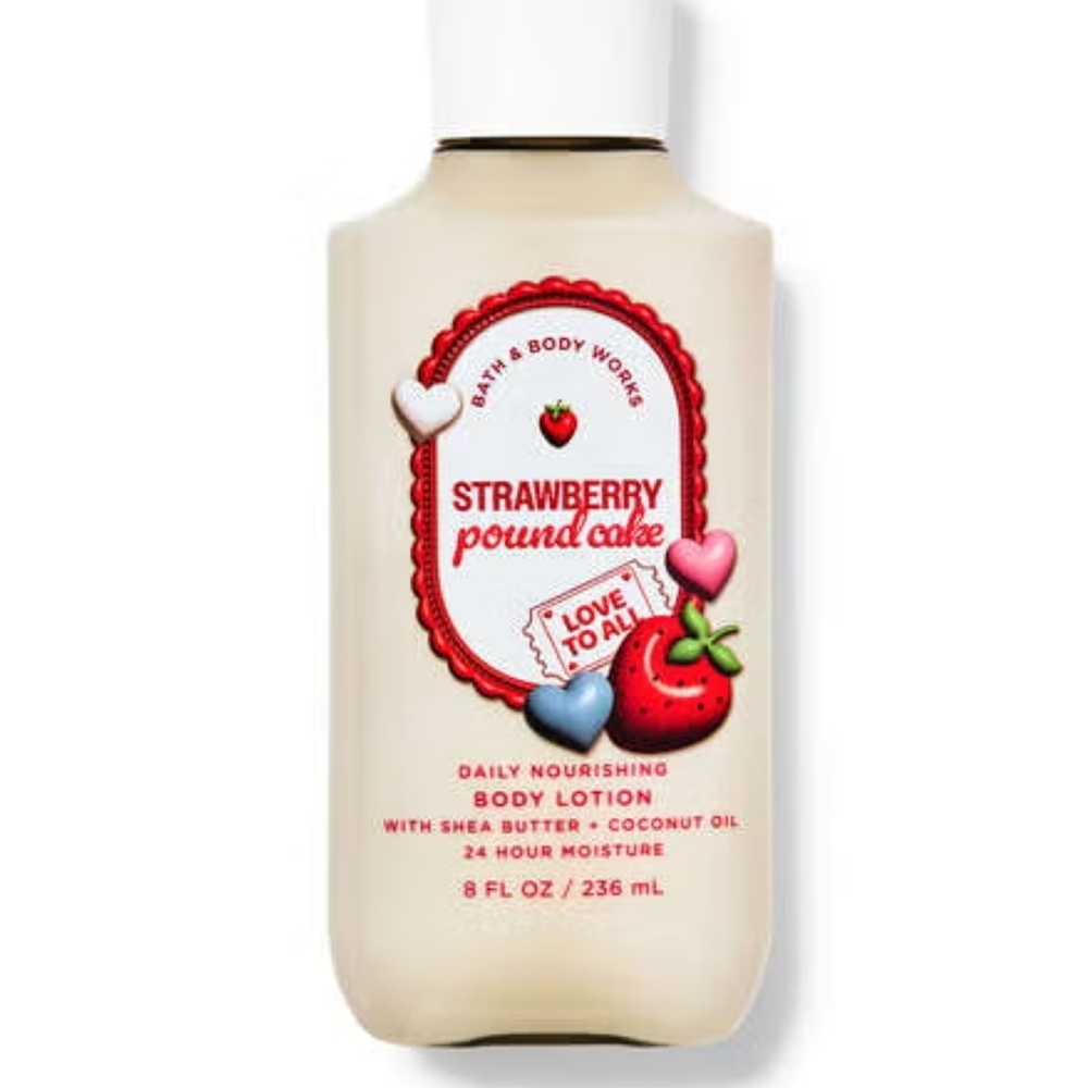 Bath & Body Works Strawberry Pound Cake Body Lotion - Cream and Red